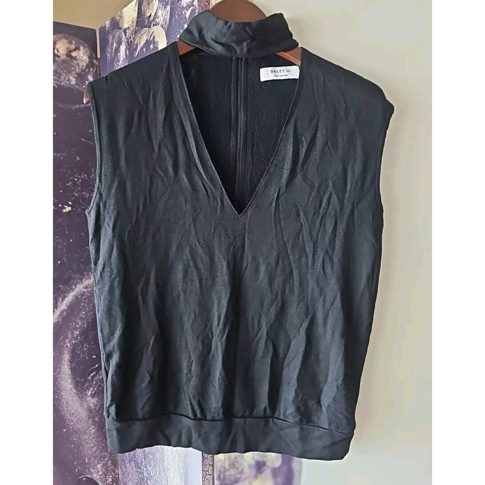 Bailey 44‎ Knit V Neck Cut Out Sleeveless Mock Neck Stretch Top Black XS TP01